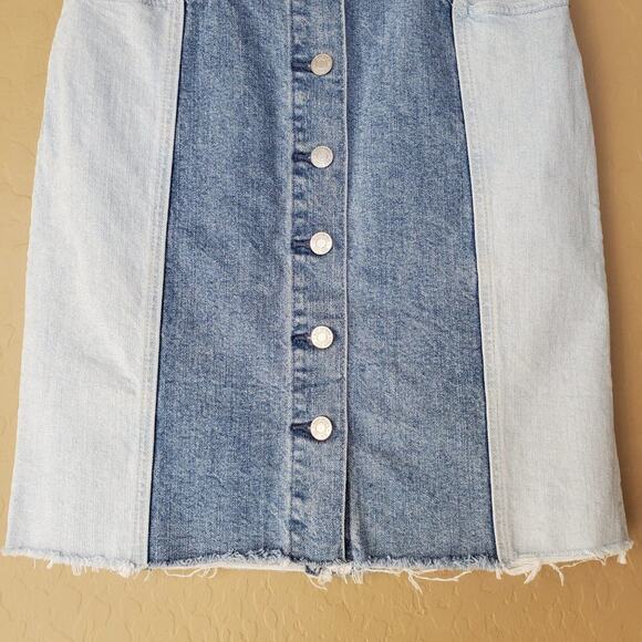 GAP Two Tone Color Block Frayed Denim Skirt - Picture 4 of 8